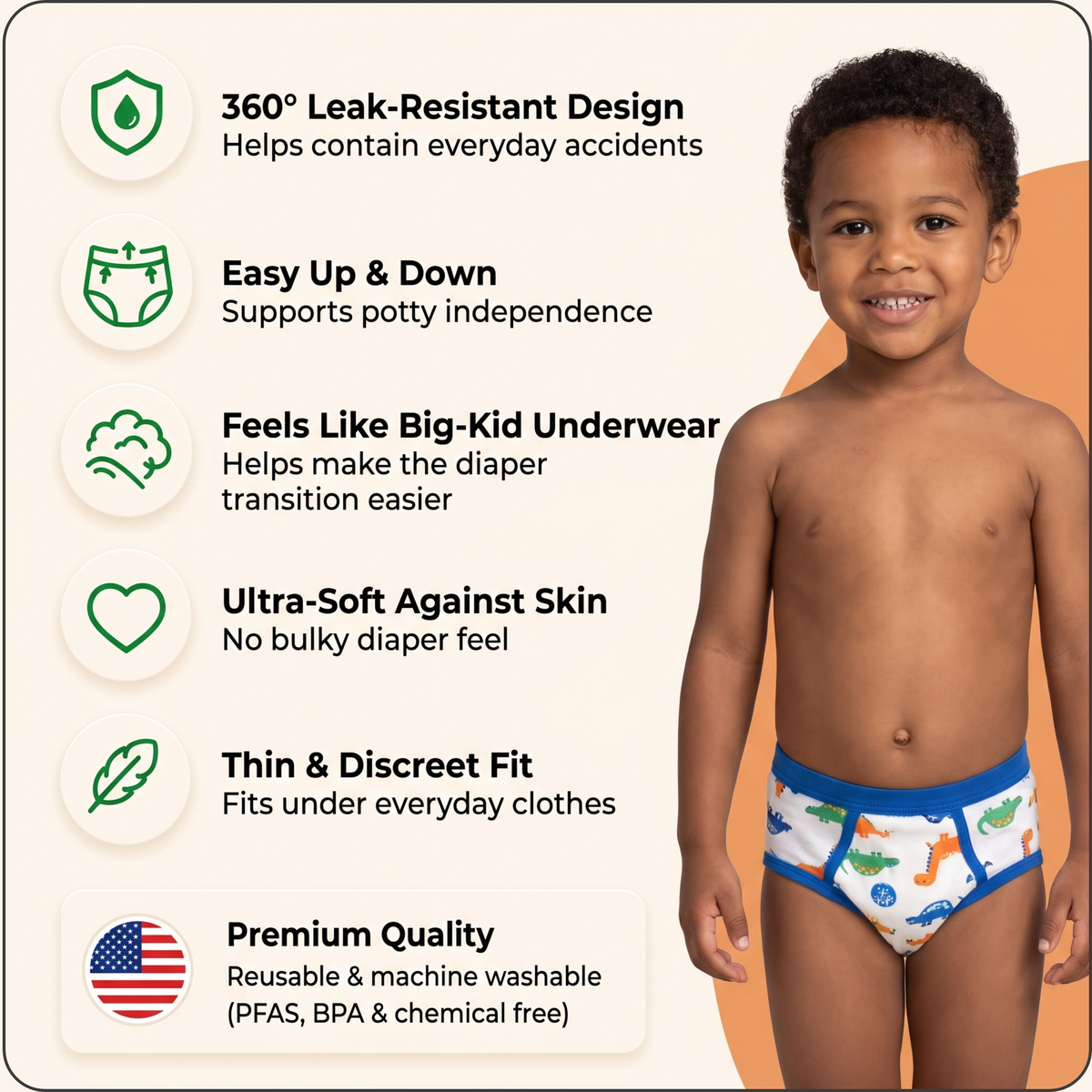 Leakproof Potty Training Underwear - Our Body-Signal Learning Layer™ helps toddlers recognize when it’s time to go.