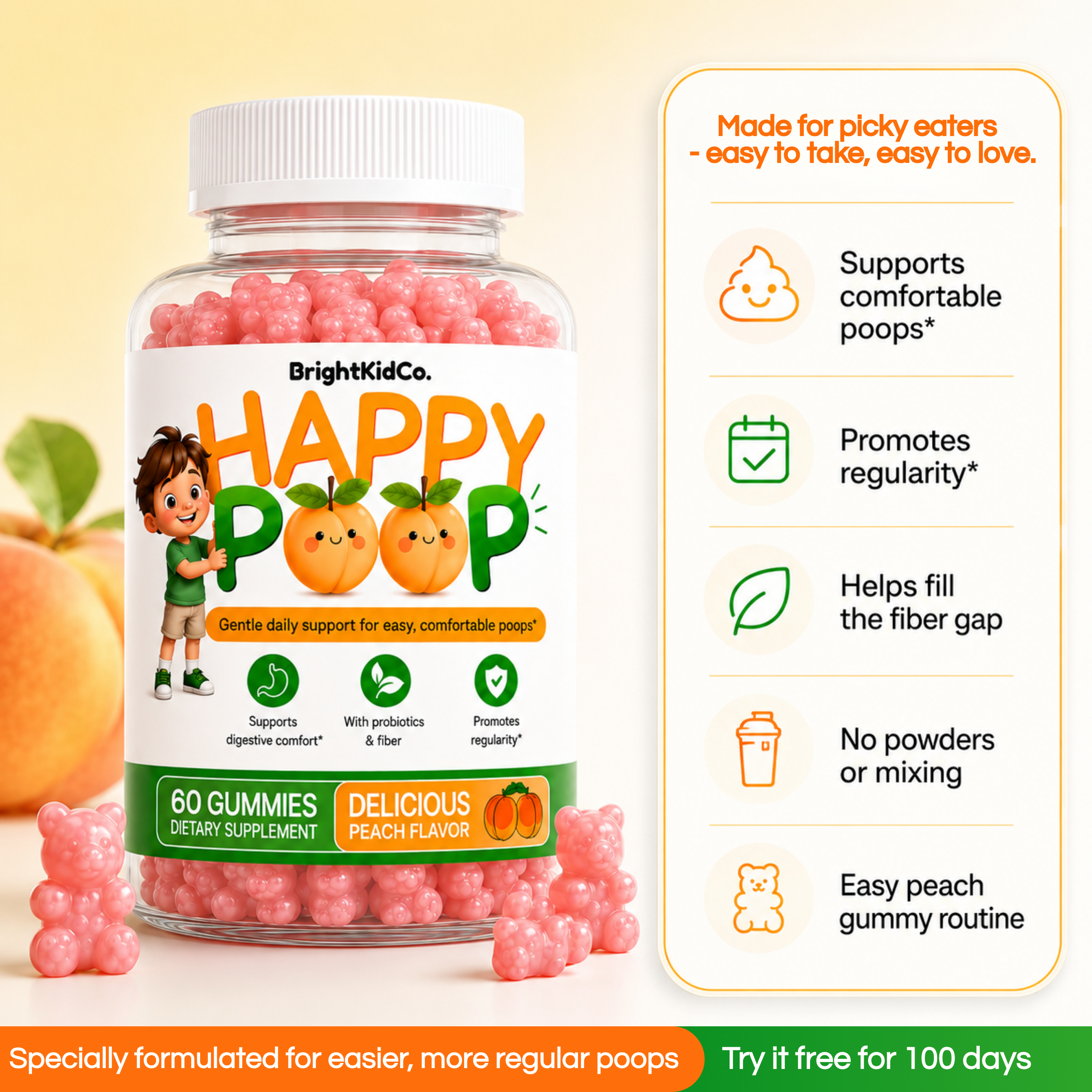 Happy Poop™ Gummies - Specially Developed to Support Healthy, Comfortable Poops