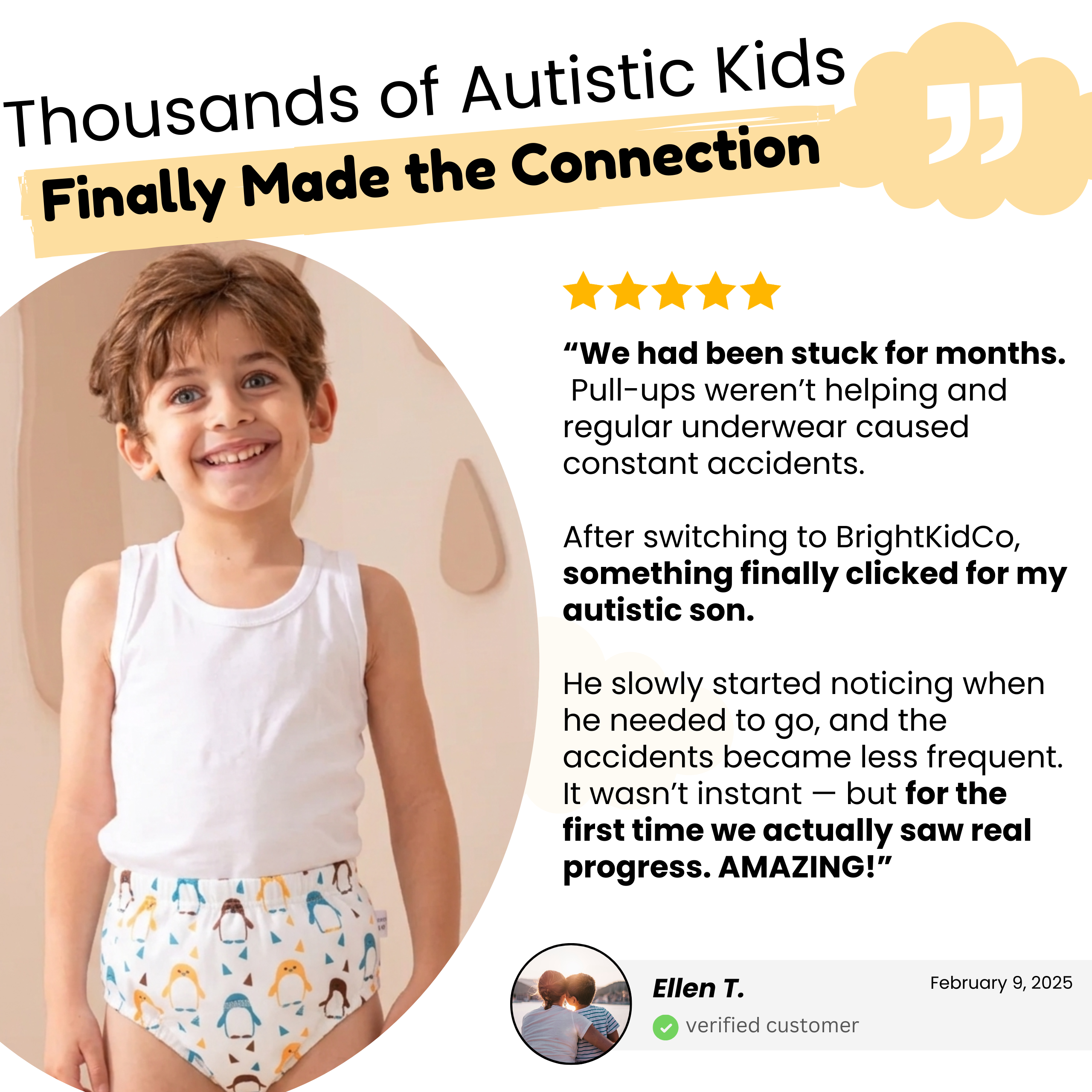 Potty Training Underwear Designed for Autistic Kids - Our Body-Signal Learning Layer™️ supports body awareness without overwhelming your children. Leakproof & sensory friendly.