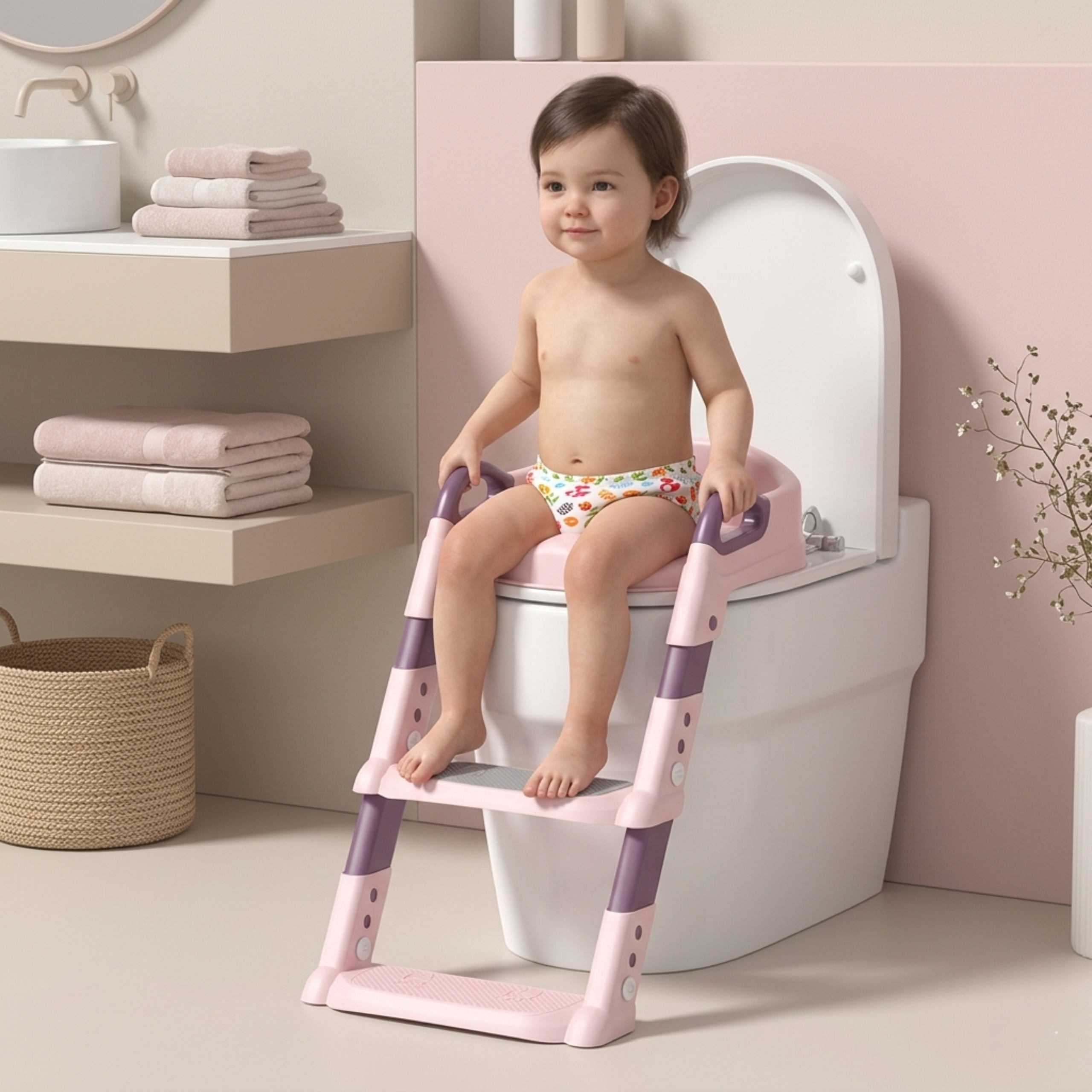 2-in-1 Toilet Stairs - The bridge from potty to real toilet — built so kids can do it themselves.
