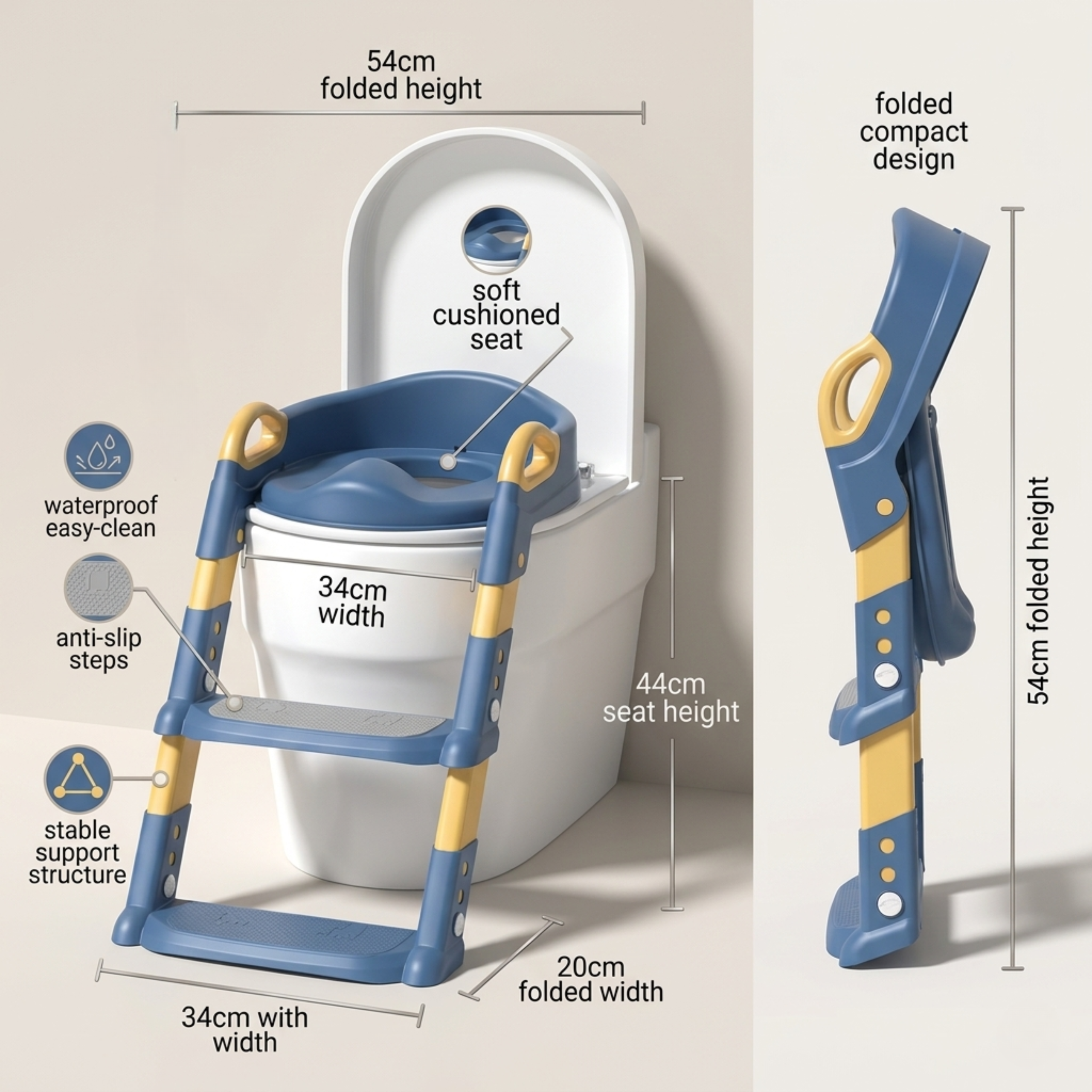 2-in-1 Toilet Stairs - The bridge from potty to real toilet — built so kids can do it themselves.